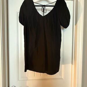 Banana Republic Black Viscose Puff Sleeve Tie-Back Dress